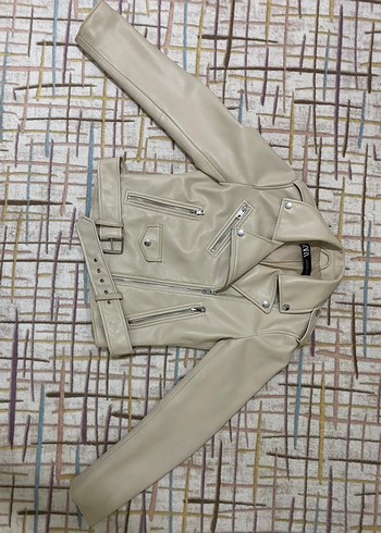 Bej Kadın Deri Ceket, Tokalı, Midi Boy - Görsel 6