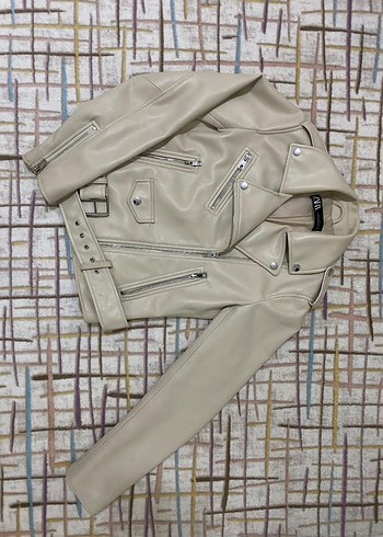 Bej Kadın Deri Ceket, Tokalı, Midi Boy - Görsel 5