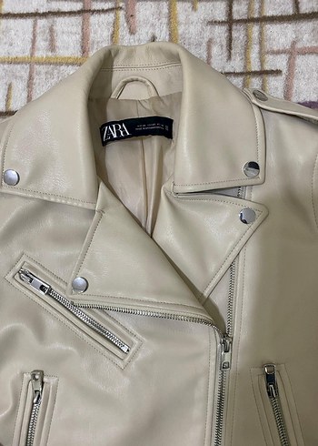 Bej Kadın Deri Ceket, Tokalı, Midi Boy - Görsel 4