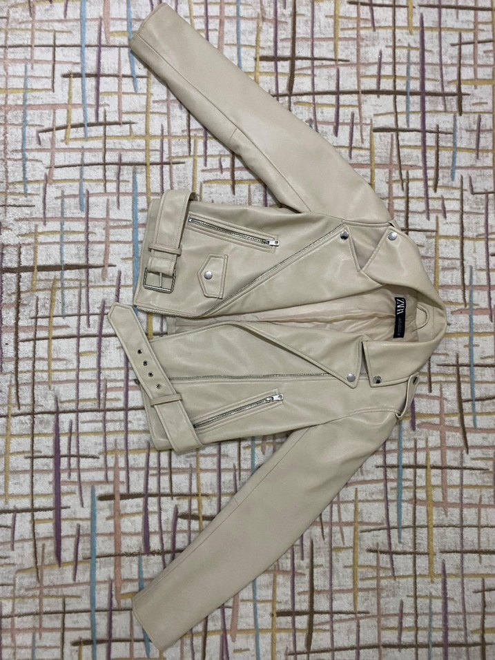 Bej Kadın Deri Ceket, Tokalı, Midi Boy - Görsel 2