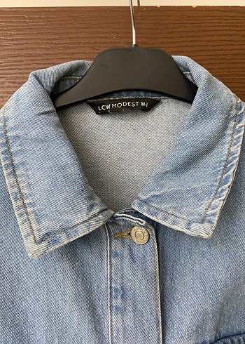 l Beden Düğmeli Mavi Kadın Denim Ceket