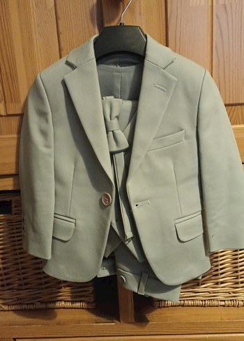 gri düğmeli çocuk takım elbise - Görsel 2