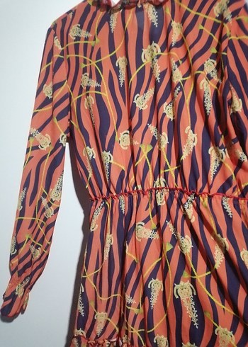 38 Beden Renkli Zebra Desenli Mini Bohem Elbise