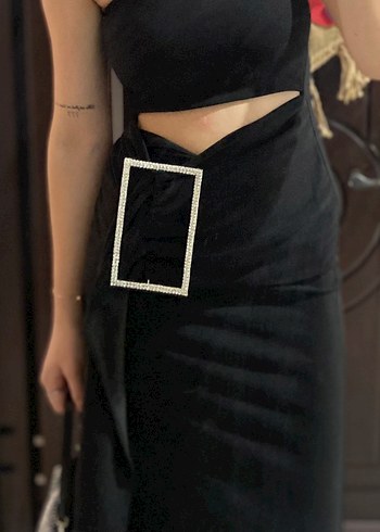 Siyah Straplez Midi Gotik Gece Elbisesi