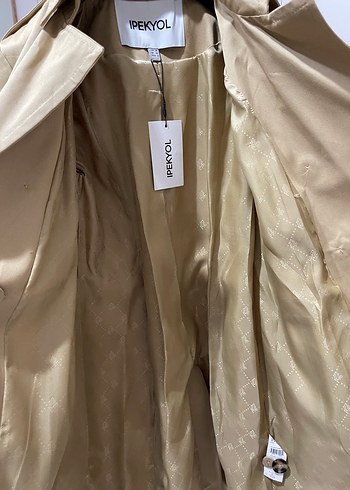 38 Beden camel Renk Bej Süet Midi Trençkot, Kemerli, Regular Fit