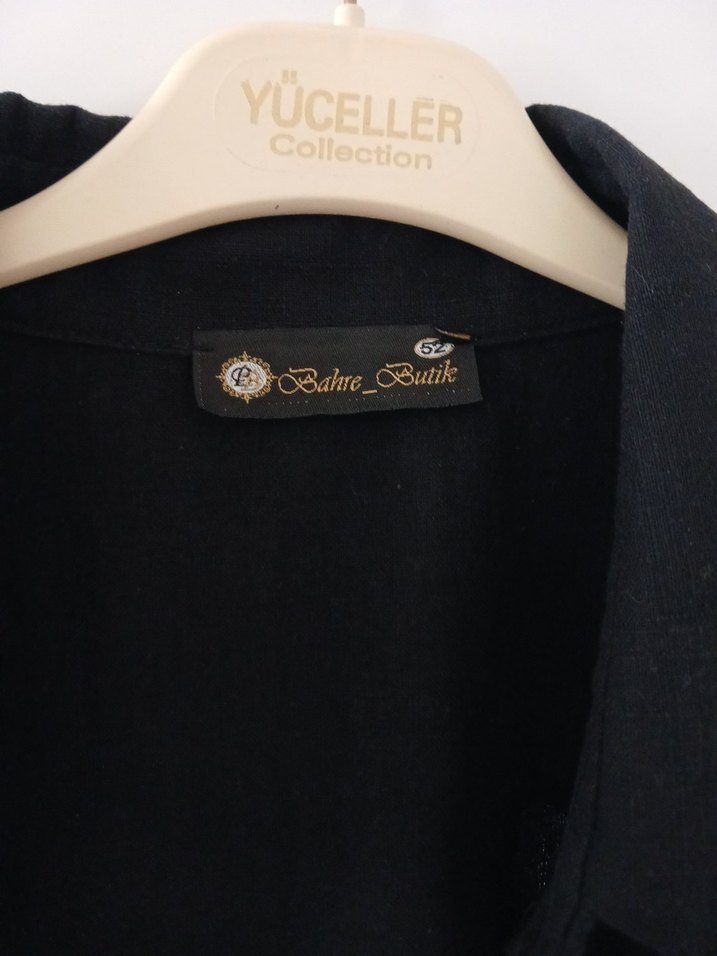 Siyah Keten Uzun Kadın gömlek - Görsel 4