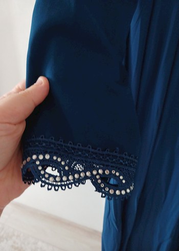 Nakışlı Lacivert Uzun Abiye Elbise - Görsel 8