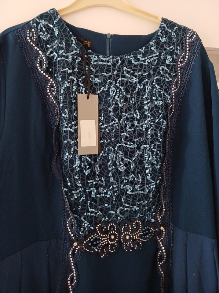 Nakışlı Lacivert Uzun Abiye Elbise - Görsel 3