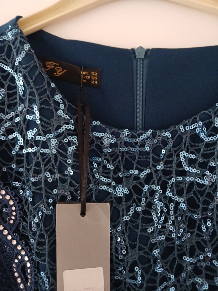 Nakışlı Lacivert Uzun Abiye Elbise - Görsel 4