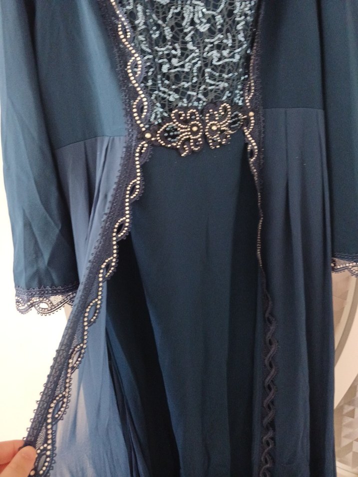 Nakışlı Lacivert Uzun Abiye Elbise - Görsel 5