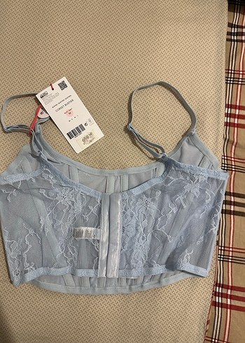 Dantel Detaylı Mavi Denim Straplez Büstiyer - Görsel 2