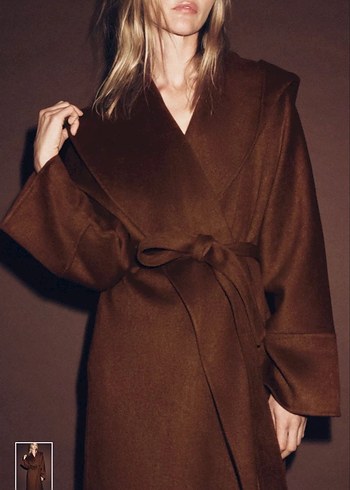 Kahverengi Kuşaklı Kadın Kaban - Görsel 3