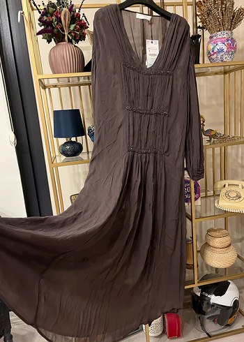 Bohem V Yaka Uzun Elbise - Görsel 4