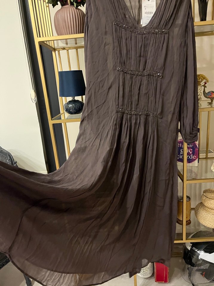 Bohem V Yaka Uzun Elbise - Görsel 3