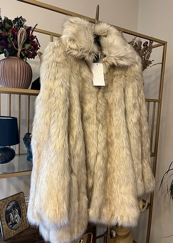 Bej Kadın Midi Boy Suni Kürk Ceket - Görsel 2