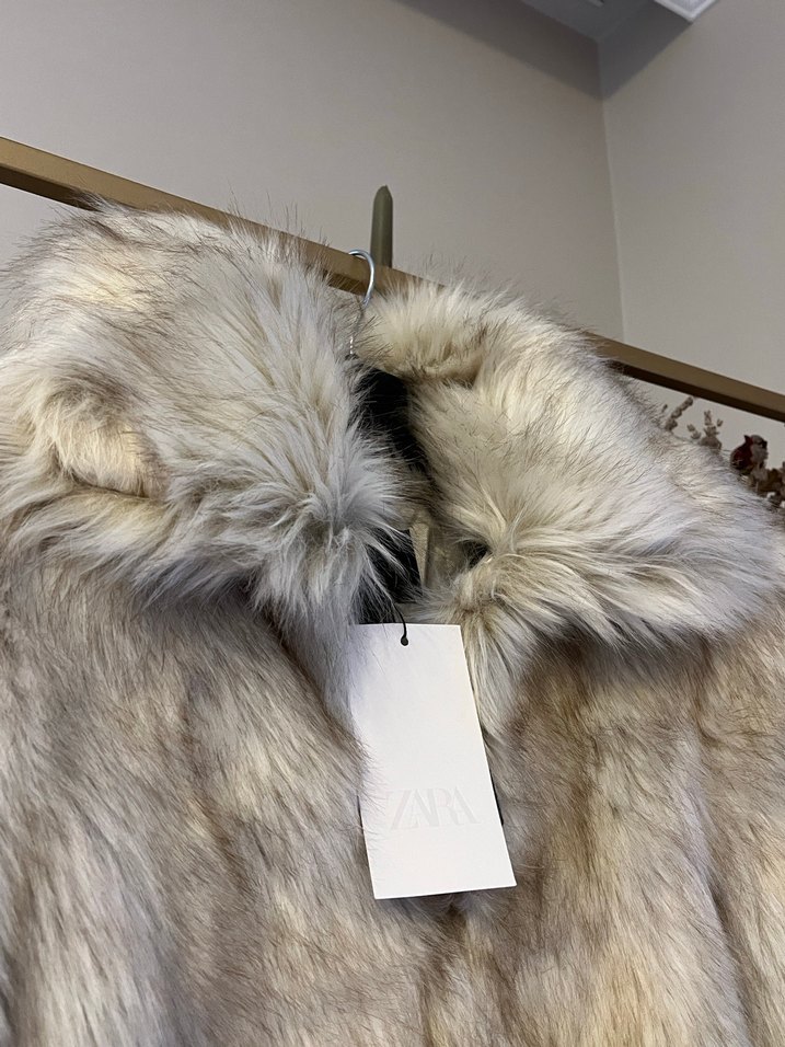 Bej Kadın Midi Boy Suni Kürk Ceket - Görsel 5