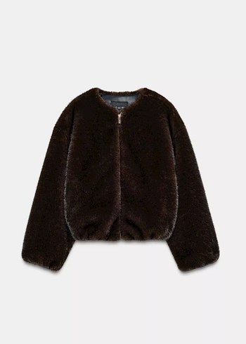 Kahverengi Kürk Detaylı Salaş Kadın Mont - Görsel 2