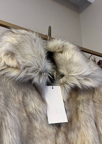 Bej Midi Boy Kadın Suni Kürk Ceket - Görsel 4