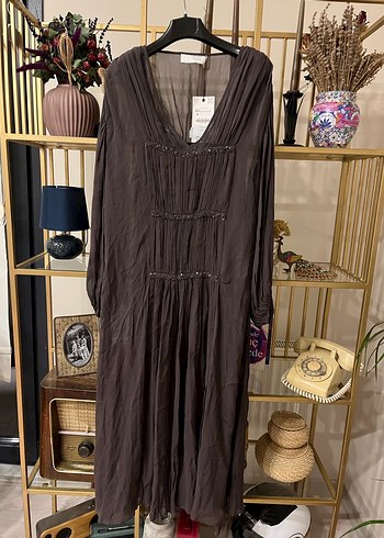 Bohem Tarz Uzun Kahverengi Elbise - Görsel 2