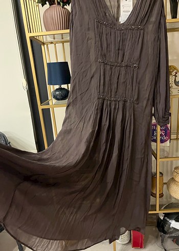 Bohem Tarz Uzun Kahverengi Elbise - Görsel 4