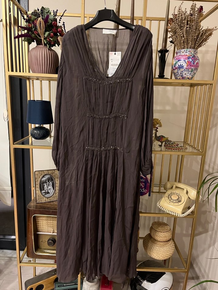 Bohem Tarz Uzun Kahverengi Elbise - Görsel 2