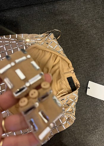 Bej Parlak Payetli Uzun Askılı Elbise - Görsel 7