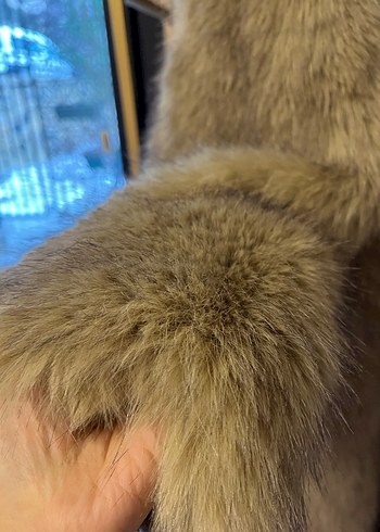 Gri Uzun Bohem Kadın Suni Kürk Ceket - Görsel 4