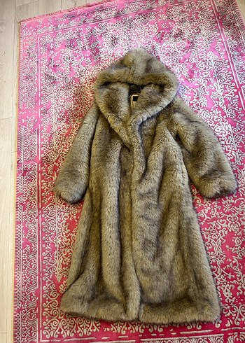 Gri Uzun Bohem Kadın Suni Kürk Ceket - Görsel 2