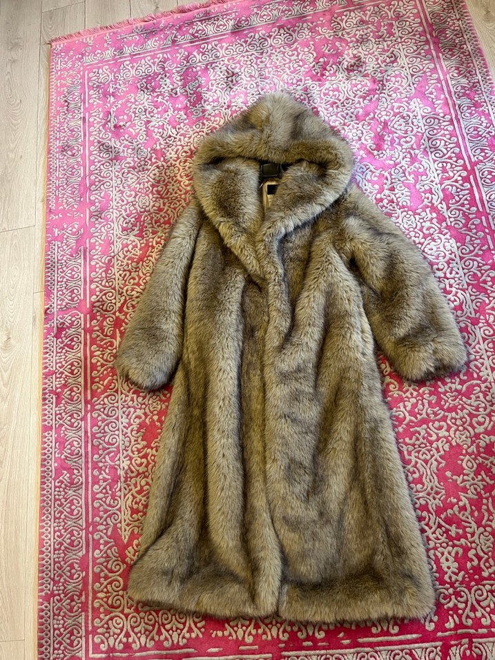 Gri Uzun Bohem Kadın Suni Kürk Ceket - Görsel 2