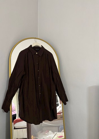 LC Waikiki Koyu Kahverengi Oversize Uzun Gomlek
