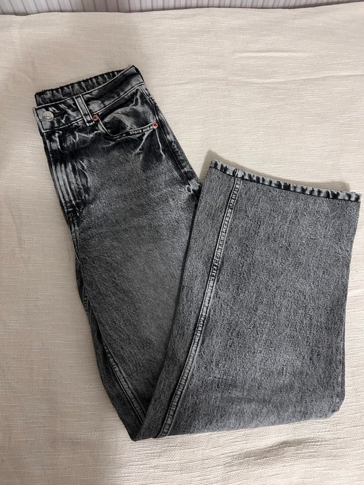 Gri Bol Kesim Midi Denim Kadın Jean - Görsel 2