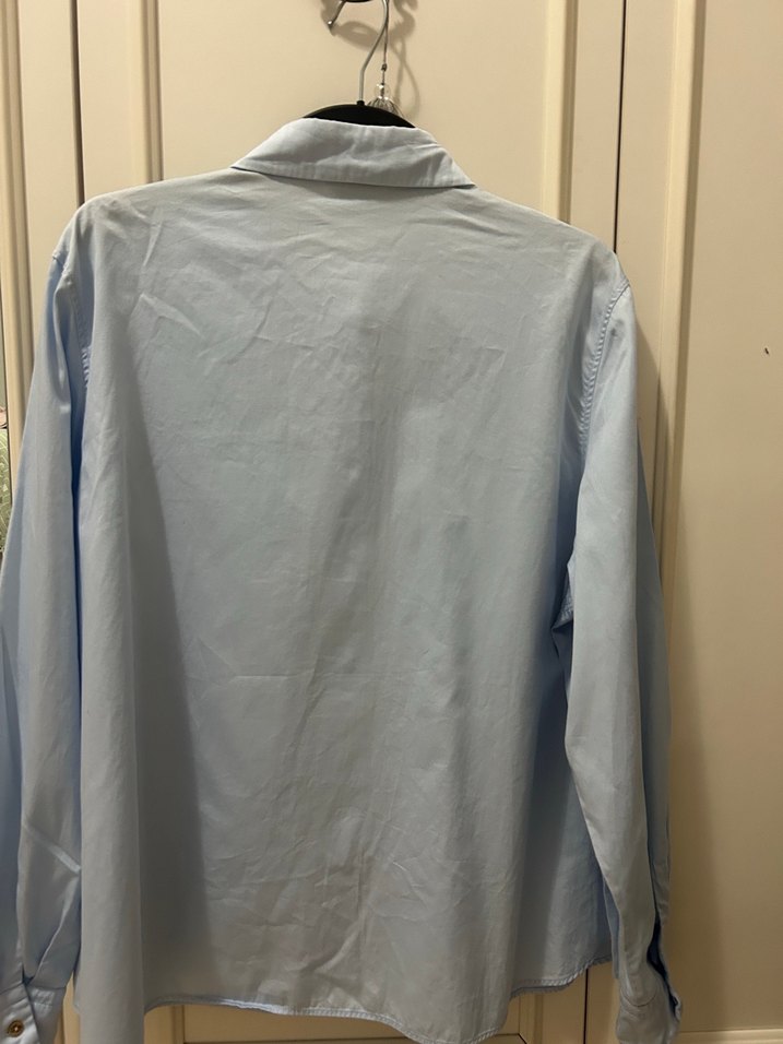 Düğmeli Uzun Kollu Mavi Denim Kadın Gömlek - Görsel 2