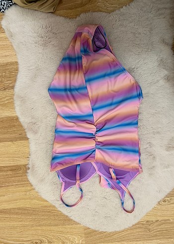 Drapeli Çok Renkli Tie-Dye Kadın Mayo - Görsel 3