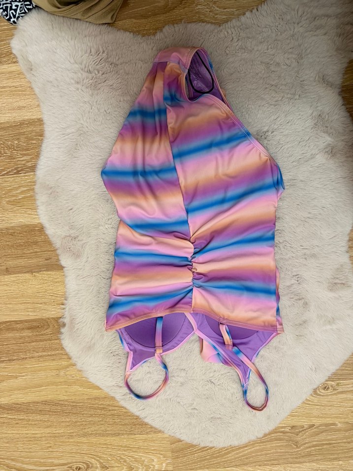 Drapeli Çok Renkli Tie-Dye Kadın Mayo - Görsel 3