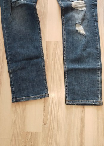 Düğmeli, Çiçek Baskılı Kadın Denim Pantolon - Görsel 12