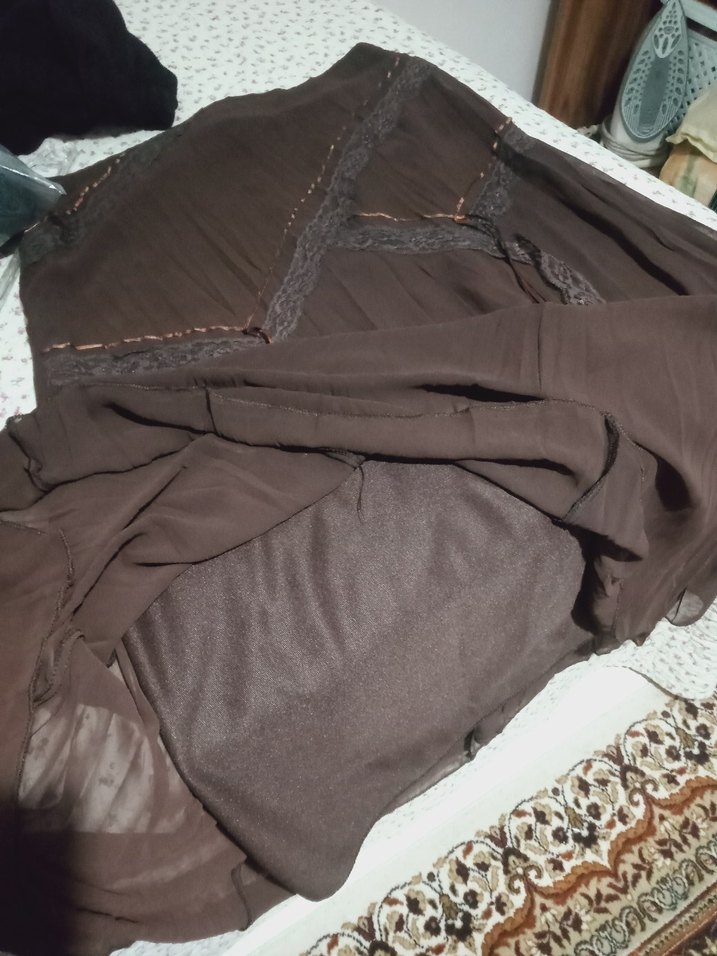 Bohem Tarzı Uzun Kahverengi şifon etek - Görsel 3