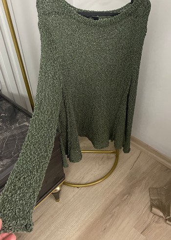 Uzun Kollu Yeşil Örgü Kadın Kazak - Görsel 3