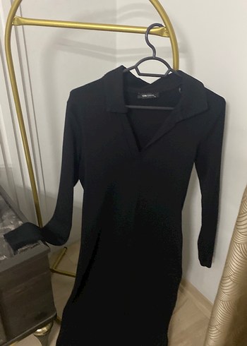 Siyah V Yakalı Uzun Kollu Kadın Elbise - Görsel 3