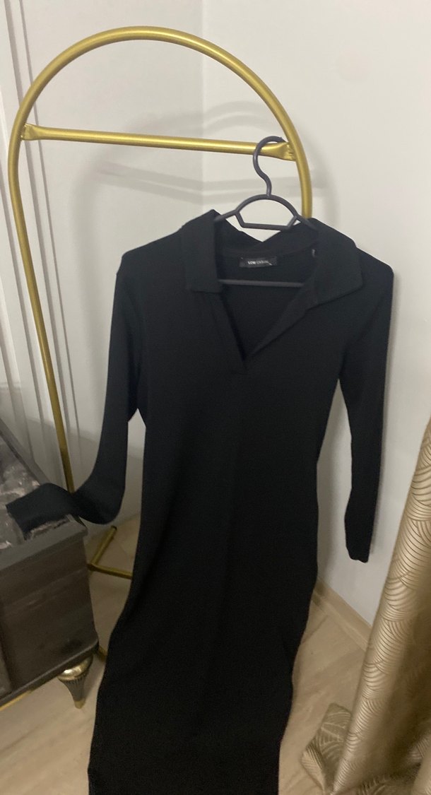 Siyah V Yakalı Uzun Kollu Kadın Elbise - Görsel 3