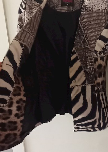 m Beden kahverengi Renk Kahverengi Zebra Desenli Kürklü Midi Kadın Ceket