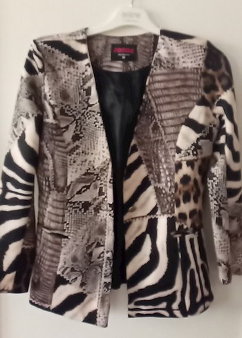 Kahverengi Zebra Desenli Kürklü Midi Kadın Ceket