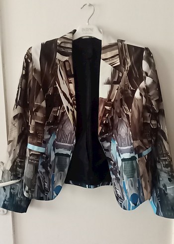 Düğmeli Baskılı Midi Kadın Blazer Ceket