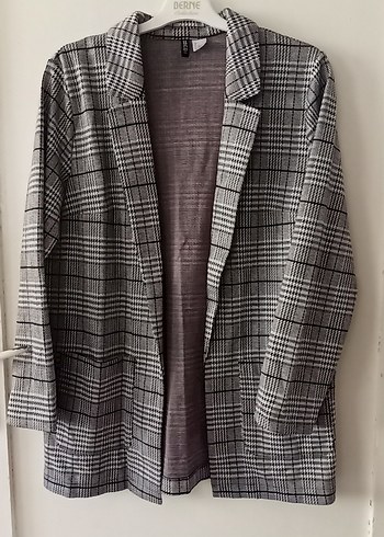 Gri Ekose Desenli Kadın Blazer Ceket