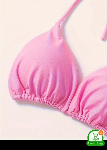 s Beden pembe Renk Pembe İpli Bikini takımı