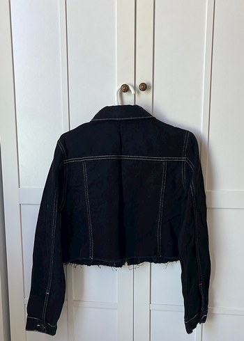 s Beden Siyah Düğmeli Kadın Denim Kot Ceket