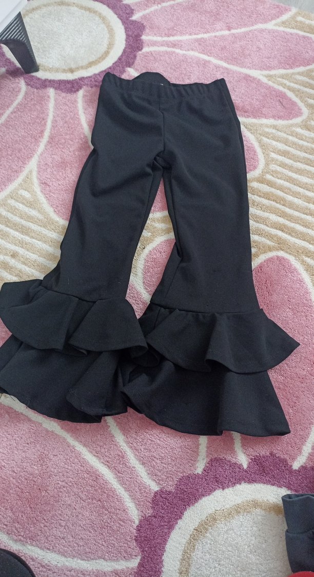 Kız Çocuk Gri Baskılı Sweatshirt ve Fırfırlı pantolon - Görsel 5