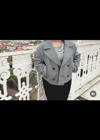 LC Waikiki Gri çift düğmeli yün kaban