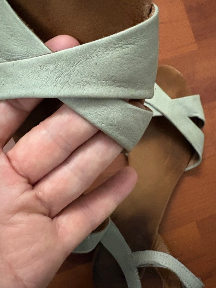 Bantlı buz mavisi/ mint tonları olan,tamamen deri Kadın Sandalet - Görsel 3