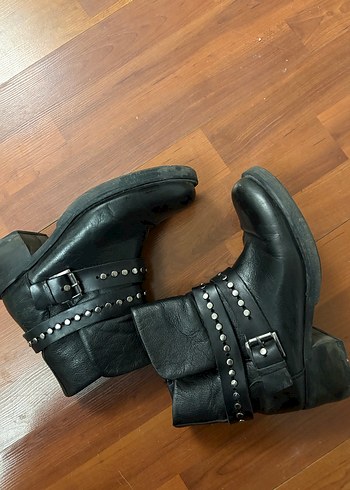 Siyah Tokalı Deri Biker Botlar - Ana görsel