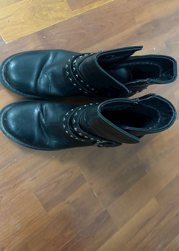 Siyah Tokalı Deri Biker Botlar - Görsel 8